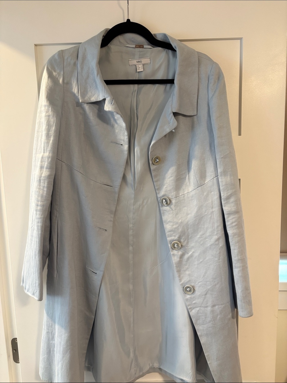Women's Light Blue Tailored Linen-Blend Blazer Jacket